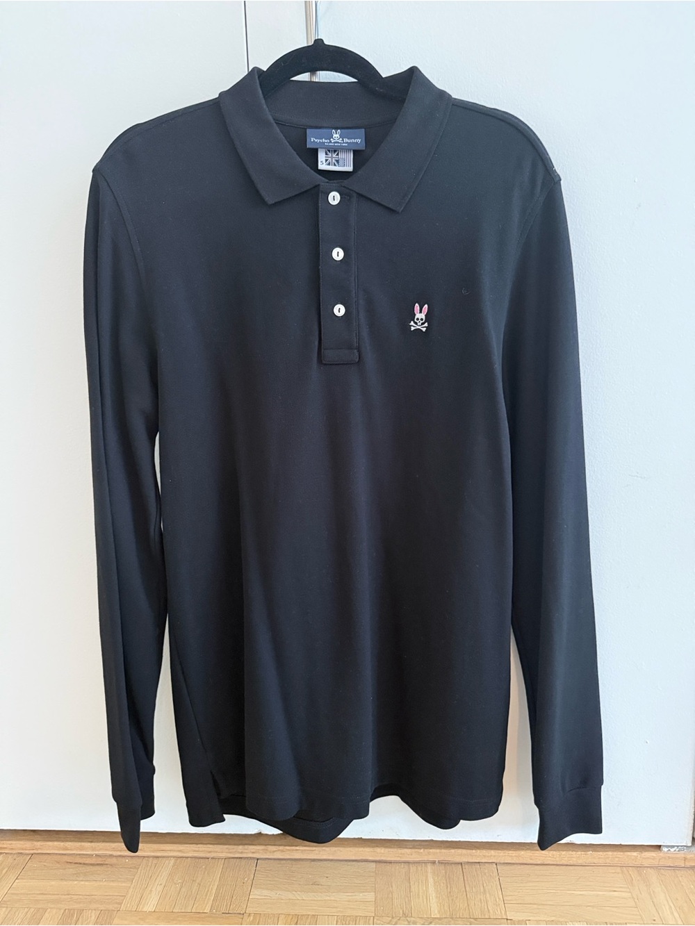 Psycho Bunny Black Polo with Pink-Accented Bunny Logo